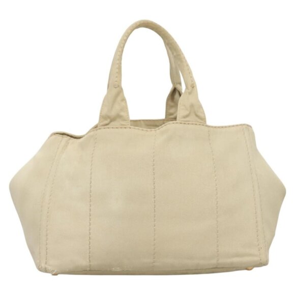 PRADA Canapa MM Hand Bag Canvas Beige Gold Auth bs26853 - Picture 3 of 16
